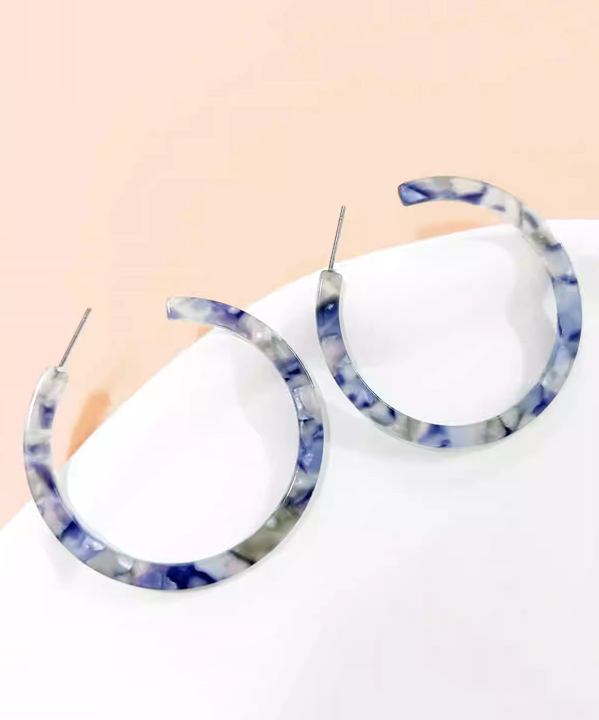 Oversize Blue Print C Type Geometry Hoop Earrings