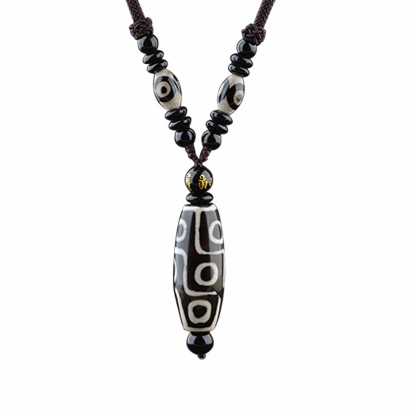 Buddha Stones Nine-eye Dzi Bead Wealth Protection Necklace