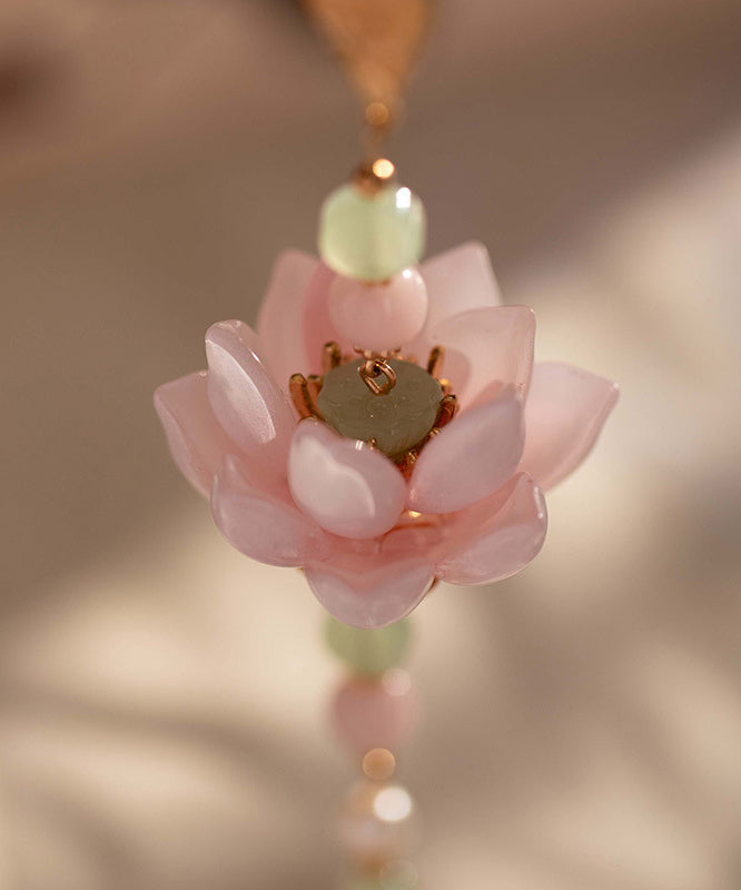 Pink Alloy Pearl Pearl Lotus Tassel Brooches