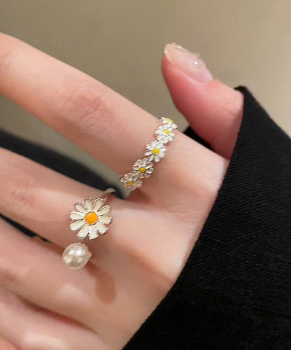 Original White Copper Glaze Pearl Open Rings Two Piece Set