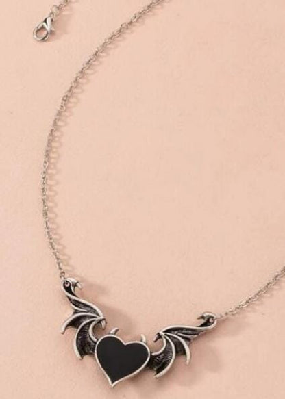 Crimson Devil Heart Winged Necklace