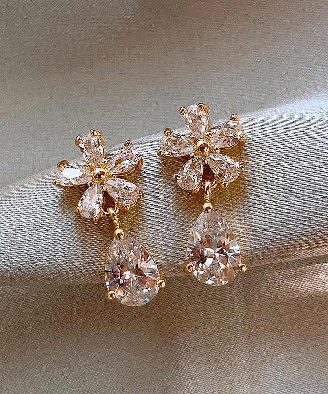 Vogue Copper Overgild Zircon Water Drop Drop Earrings