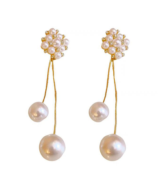 Stylish Gold Copper Overgild Zircon Pearl Tassel Drop Earrings