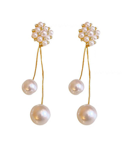 Stylish Gold Copper Overgild Zircon Pearl Tassel Drop Earrings