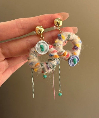 Alloy Asymmetrical Knitting Wool Tassel Drop Earrings