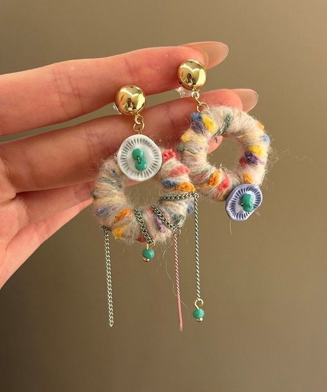 Alloy Asymmetrical Knitting Wool Tassel Drop Earrings