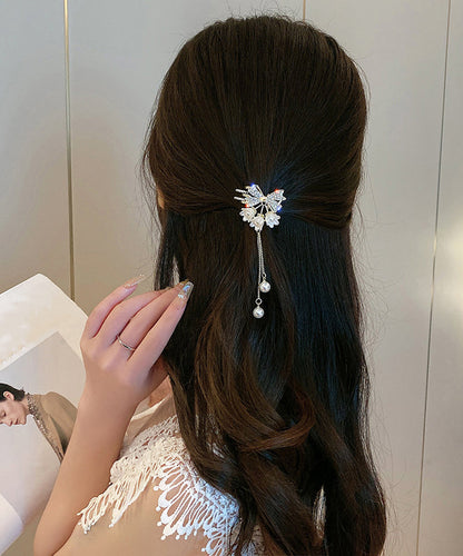 Classy White Alloy Zircon Pearl Lily of the Valley Tassel Hairpin