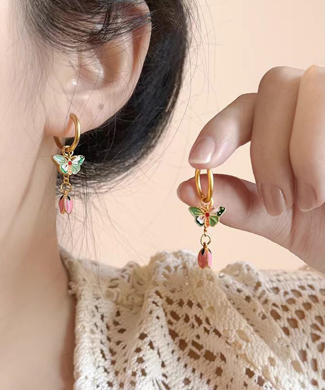 Retro Rainbow Copper Alloy Enamel Butterfly Stud Earrings