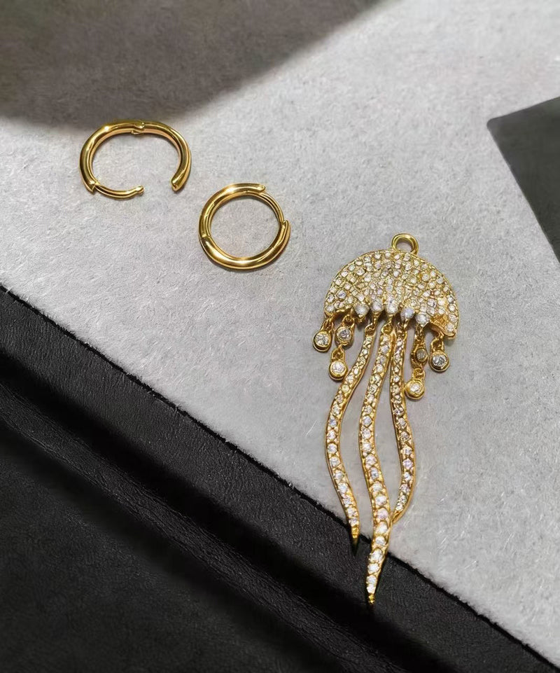 Boutique Golden Asymmetrical Design Tasseled Zircon Metal Drop Earrings