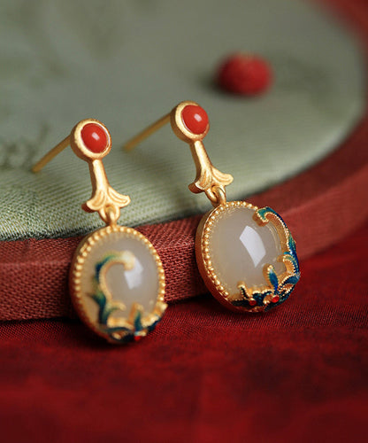 Yellow Copper Overgild Agate Enamel Drop Earrings