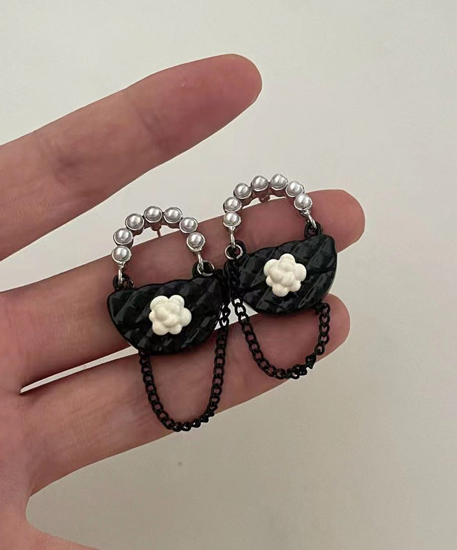 Black Sterling Silver Bag Drop Earrings