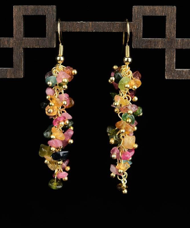 Diy Rainbow Sterling Silver Overgild Gravel Drop Earrings