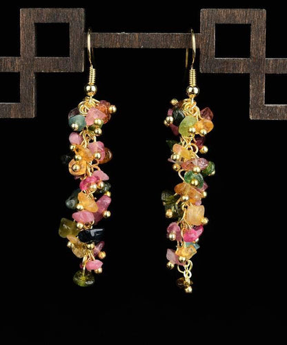 Diy Rainbow Sterling Silver Overgild Gravel Drop Earrings