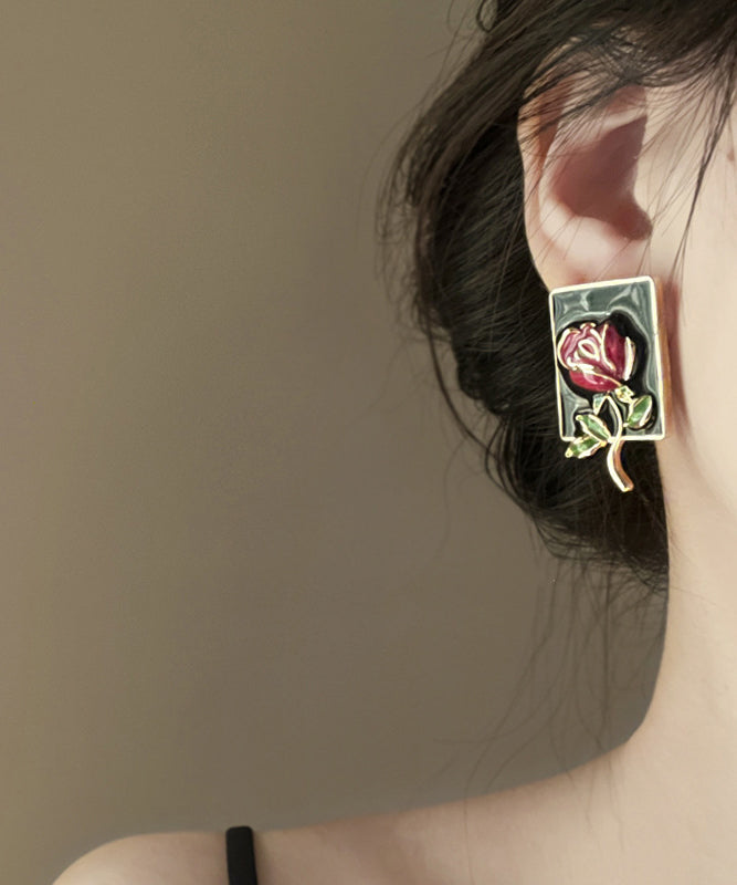 Regular Gold Sterling Silver Overgild Rose Drip Glaze Stud Earring