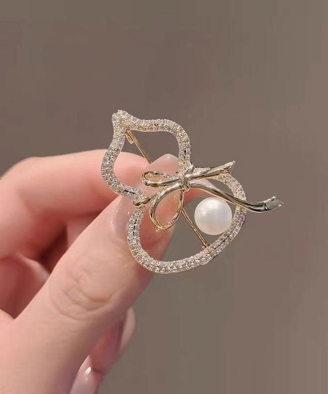 Gold Alloy Zircon Pearl Gourd Brooches