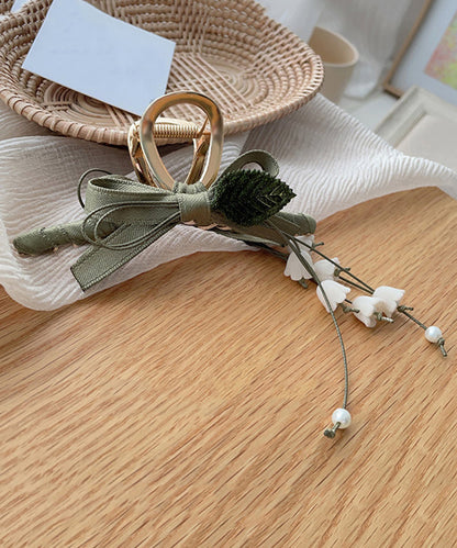 Unique Army Green Alloy Bow Lily of the Valley Tassel Hairpin