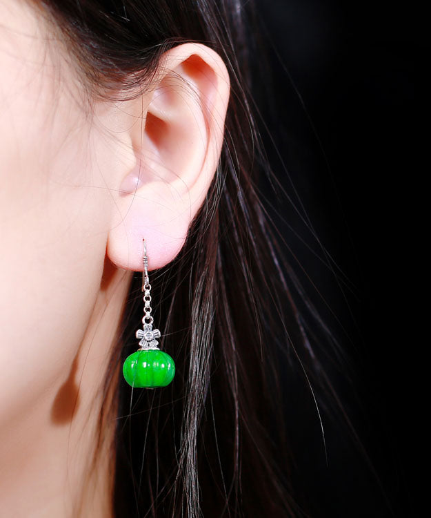 Green Sterling Silver Jade Pumpkin Drop Earrings