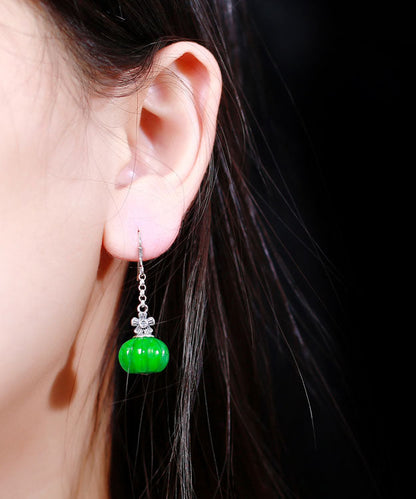 Green Sterling Silver Jade Pumpkin Drop Earrings