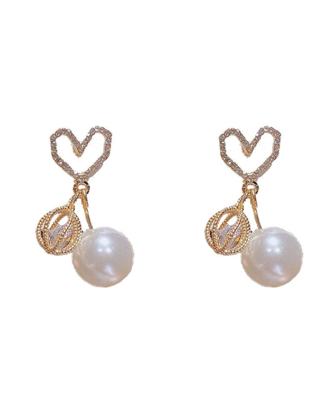 Gold Sterling Silver Alloy Zircon Love Pearl Drop Earrings