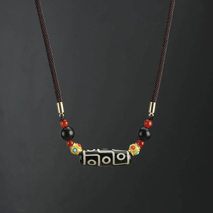 Buddha Stones Tibetan Nine-eye Dzi Bead Protection Blessings String Necklace Pendant