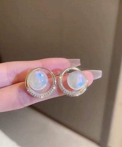 Gold Alloy Zircon Pearl Hoop Earrings