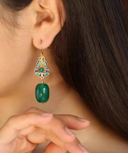 Design Green Jade Silver Drop Earrings