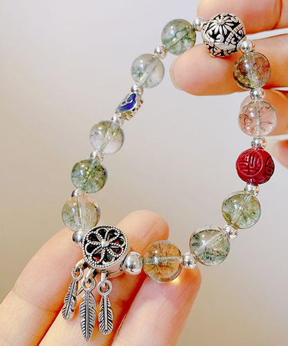 Boutique Silk Sterling Silver Crystal Dream Catcher Tassel Charm Bracelet