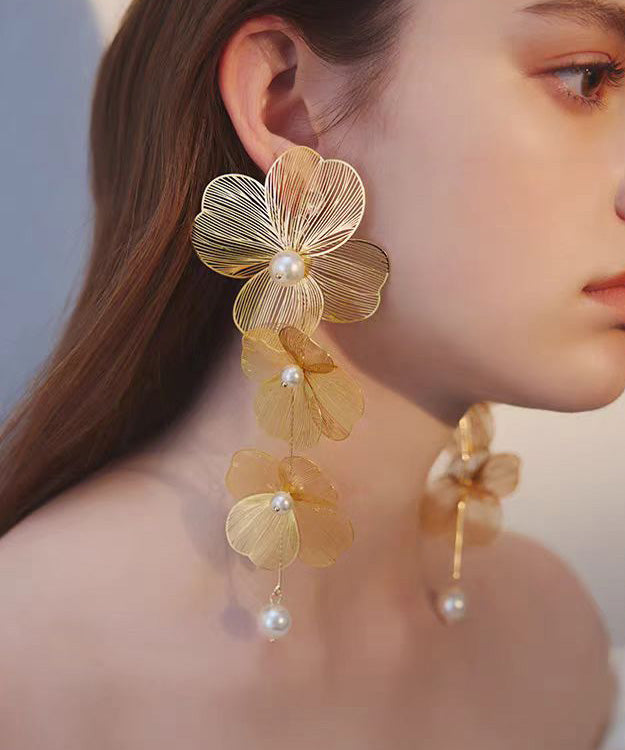 Palace Style Gold Flower Tassel Metal Earrings