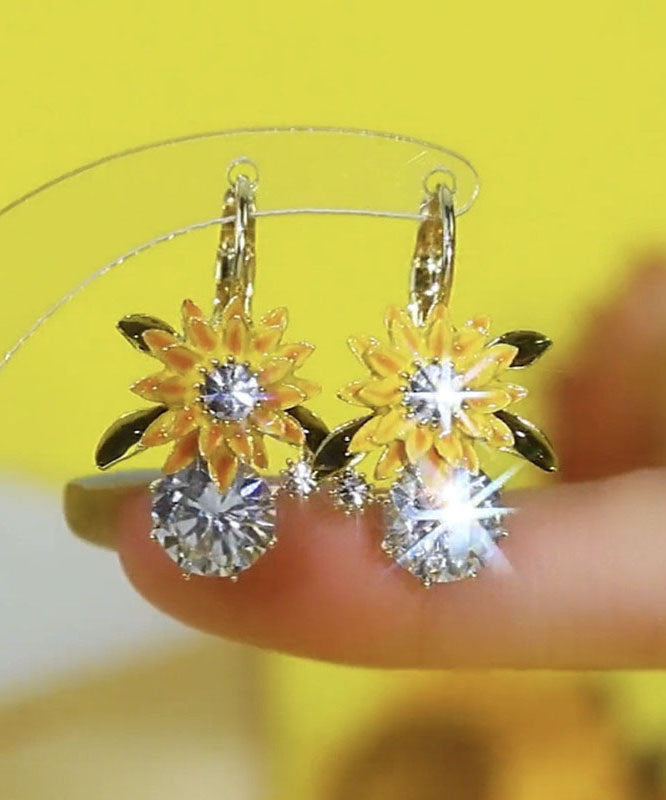 Yellow Sterling Silver Alloy Zircon Drop Earrings