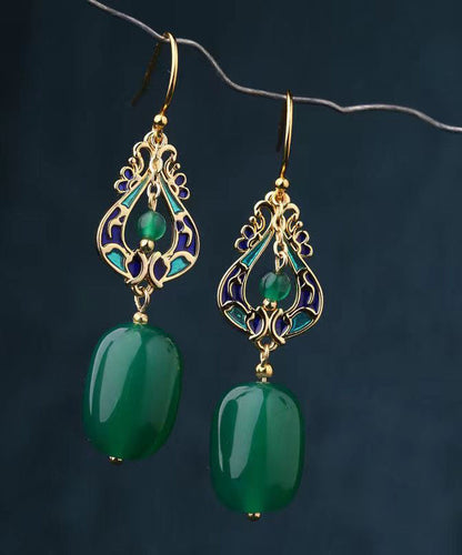 Design Green Jade Silver Drop Earrings