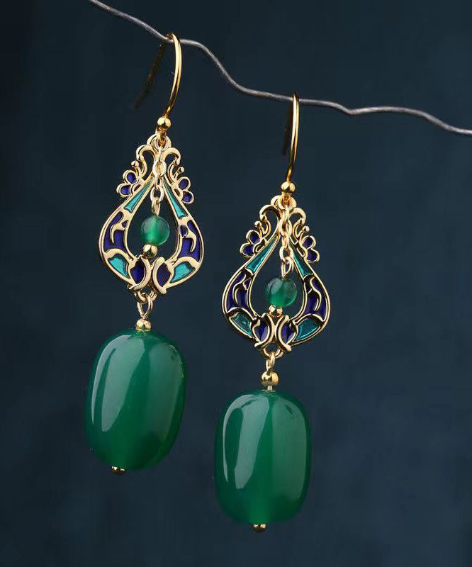 Design Green Jade Silver Drop Earrings