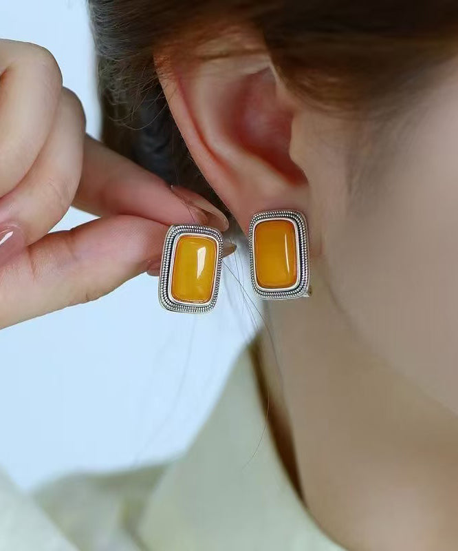 Yellow Alloy Square Beeswax Stud Earrings