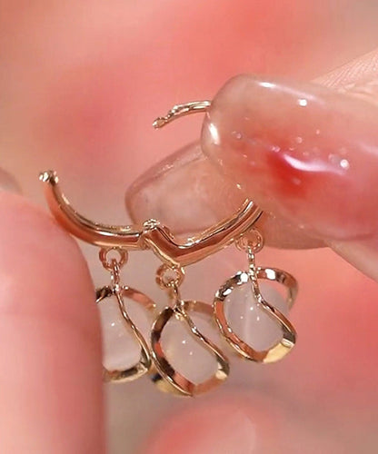 Modern White Sterling Silver Alloy Gem Stone Lily of the Valley Drop Earrings