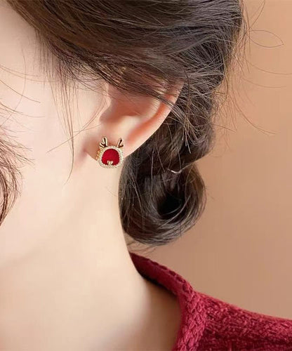 Red Sterling Silver Overgild Zircon Stud Earrings