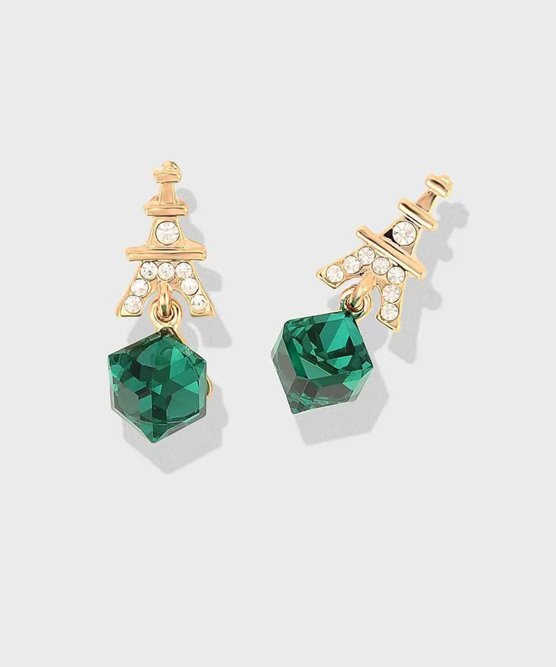 Green Sterling Silver Overgild Zircon Crystal Drop Earrings