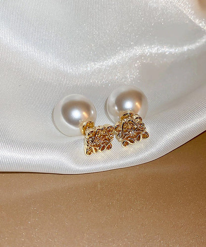 White Copper Overgild Pearl Stud Earrings