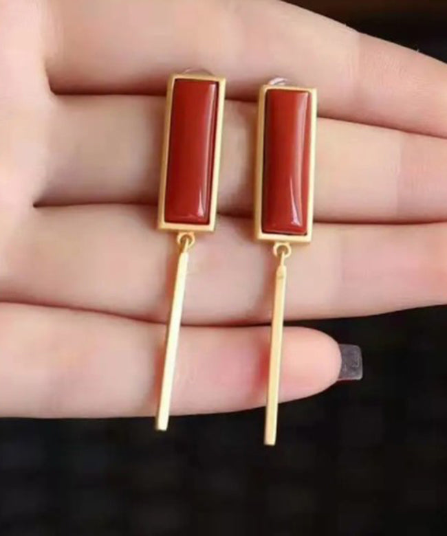Red Agate Silver Drop Earrings