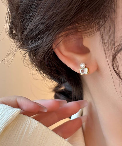 Gold Sterling Silver Overgild Pearl Stud Earrings