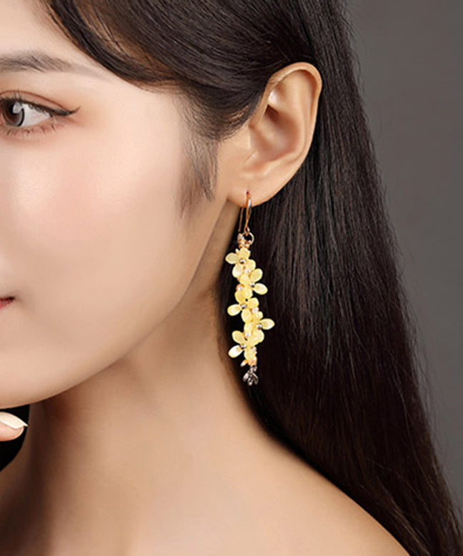 Stylish Yellow Sterling Silver Pearl Drop Earrings