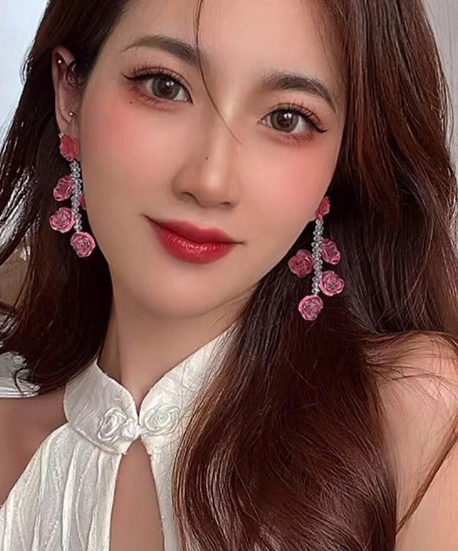 Art Red Acrylic Crysta Drop Earrings