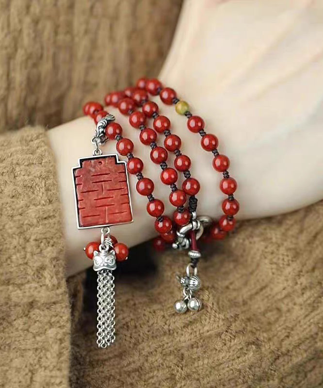 Chinese Style Red 925 Silver Calabash Bell Ball Pendant Necklace