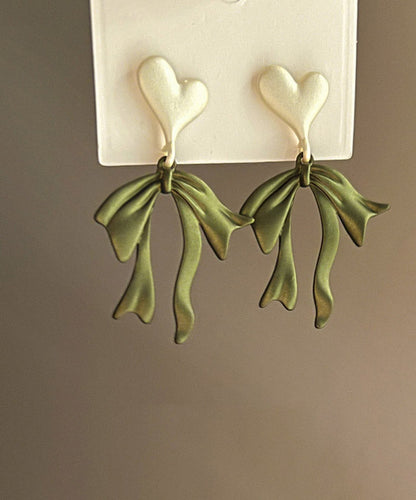 Green Metal Love Bow Drop Earrings