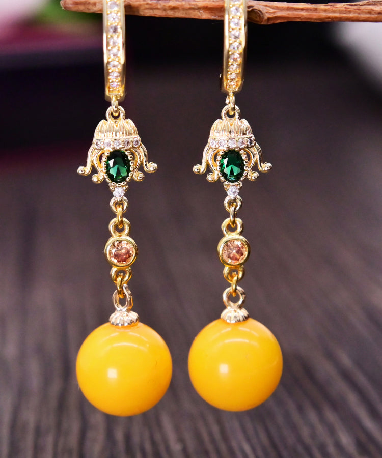 Diy Yellow Sterling Silver Overgild Beeswax Ball Drop Earrings