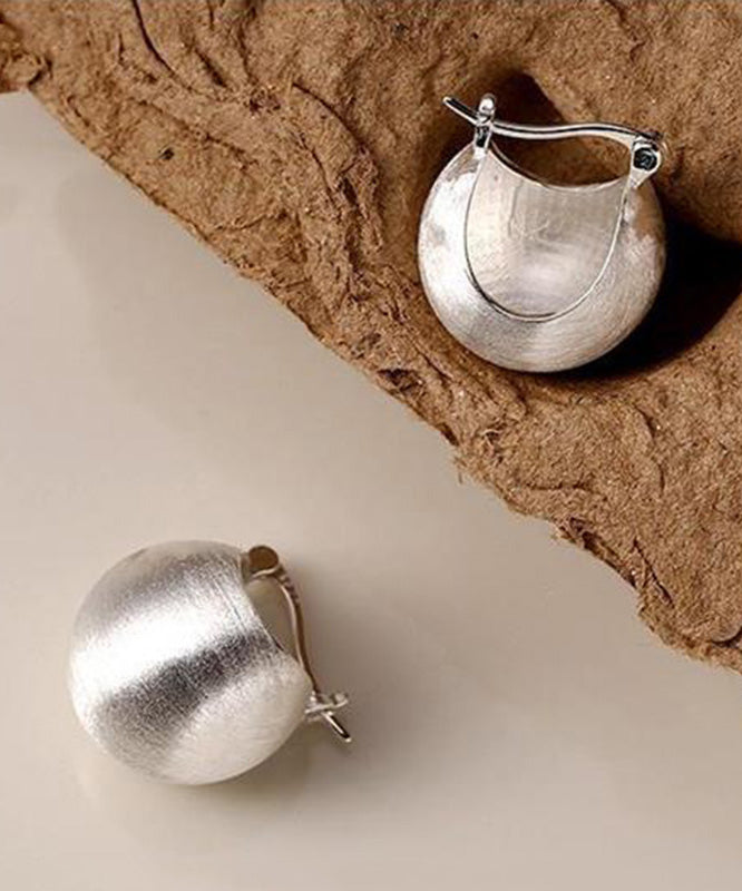 Silk Sterling Silver Sanding Spherical Hoop Earrings