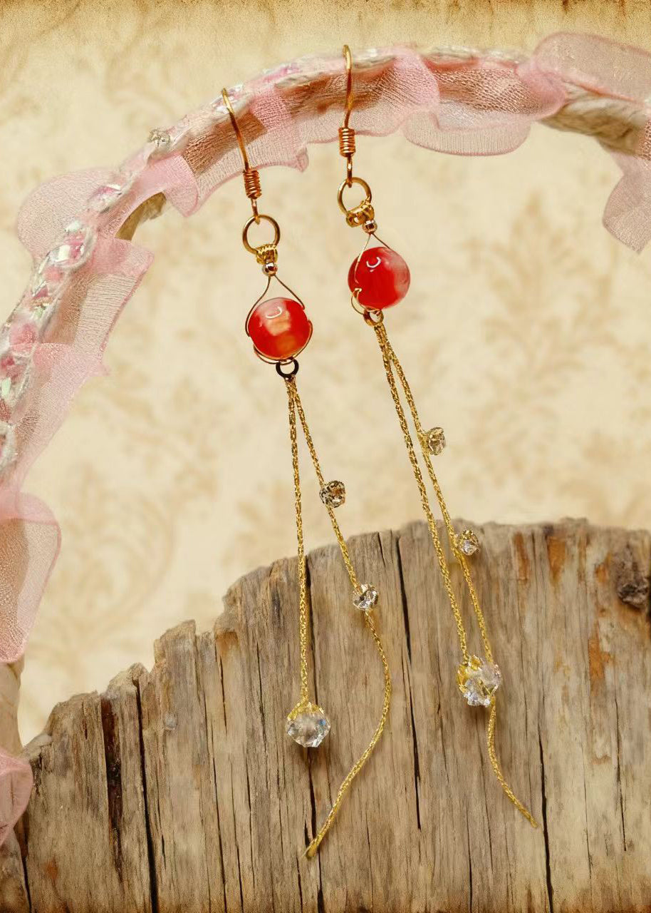 Diy Red Crystal Fringe Trim Rhinestone Drop Earrings