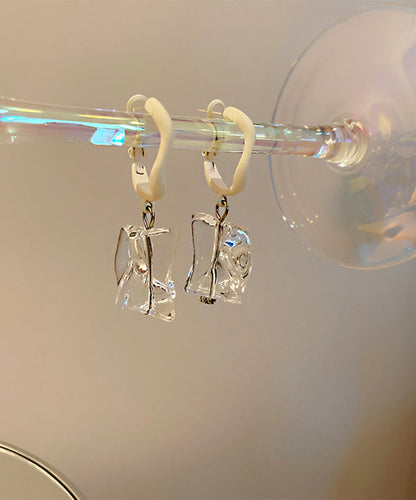 White Acrylic Gem Stone Drop Earrings