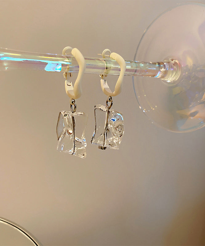 White Acrylic Gem Stone Drop Earrings
