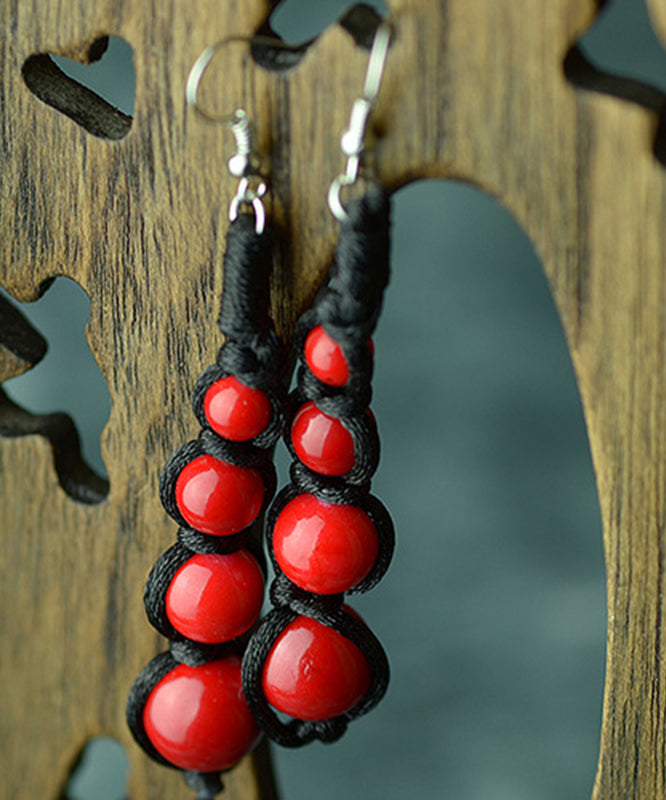 Black and Red Patchwork Gem Stone Drop Earrings