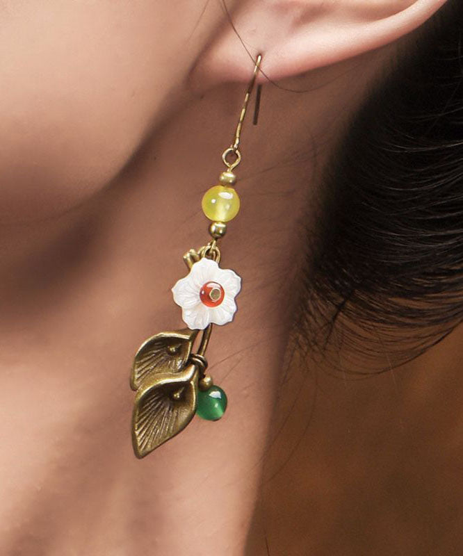 White Shell Flower Fine Agate Copper Drop Earrings