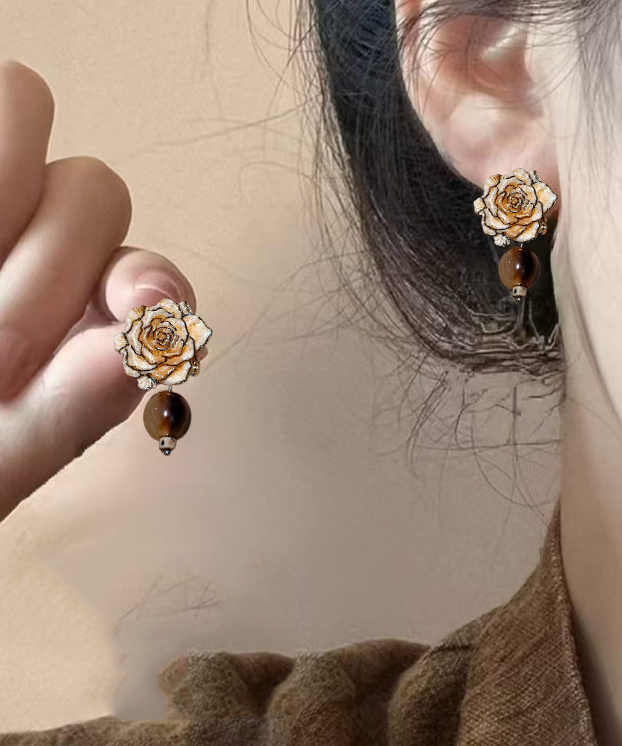 Retro Brown Alloy Resin Drop Earrings